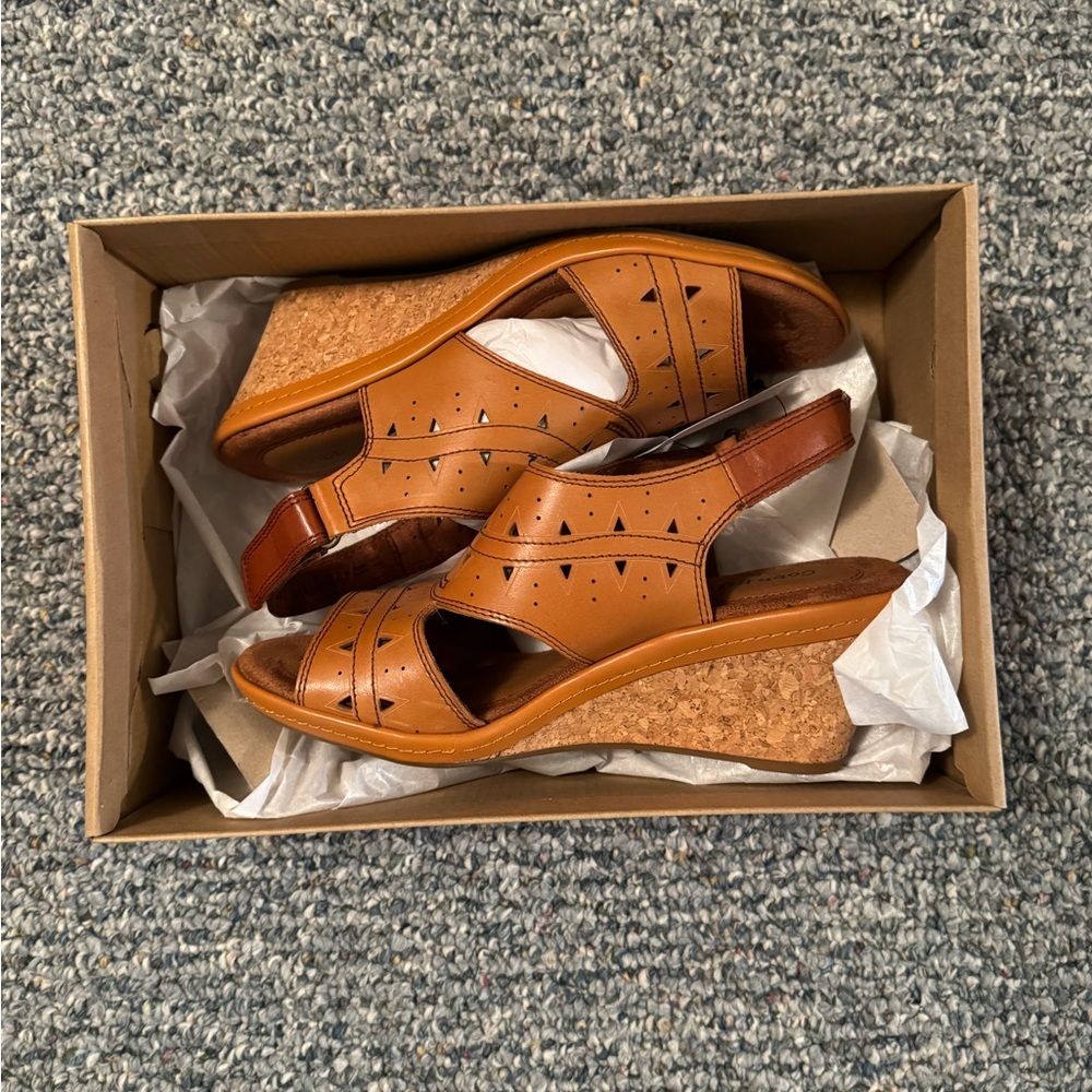 Cobb Hill Tan Leather Wedge Sling Sandals